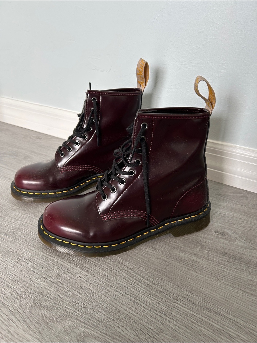 Dr. Martens Vegan Leather Burgundy Lace-Up Boots